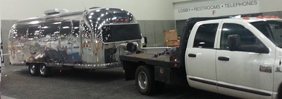 Airstream travel trailer prepared for professional transport